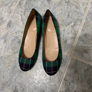 J. Crew collection Janey Green Tartan Gold Heeled Ballet Flats